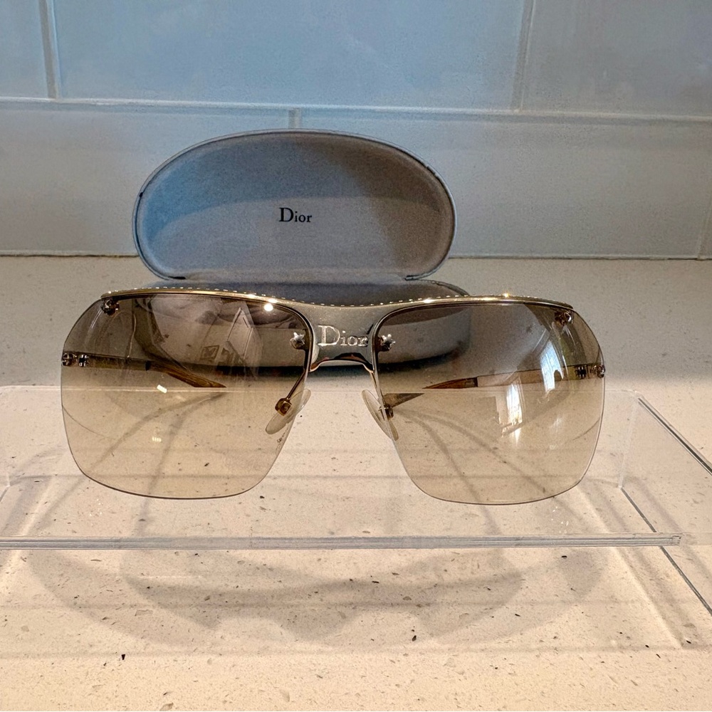 VINTAGE Y2K DIOR ‘HIT 2’ GLASSES LT BROWN/ GOLD CRYSTAL STUDDED COLLECTORS PIECE - Picture 3 of 9